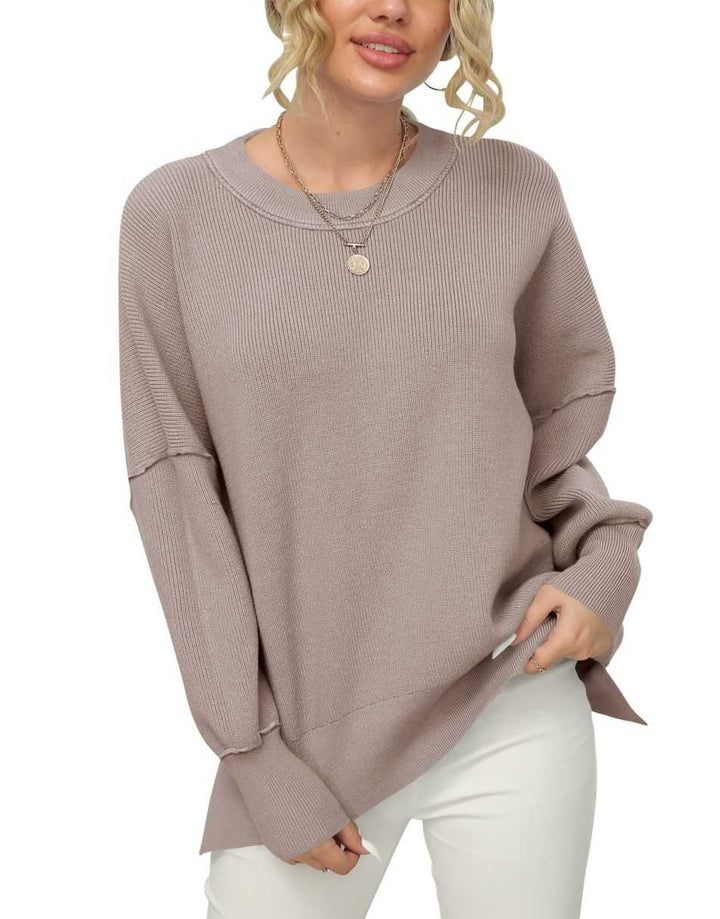ANRABESS Batwing Sleeve Side Slit Oversized Pullover