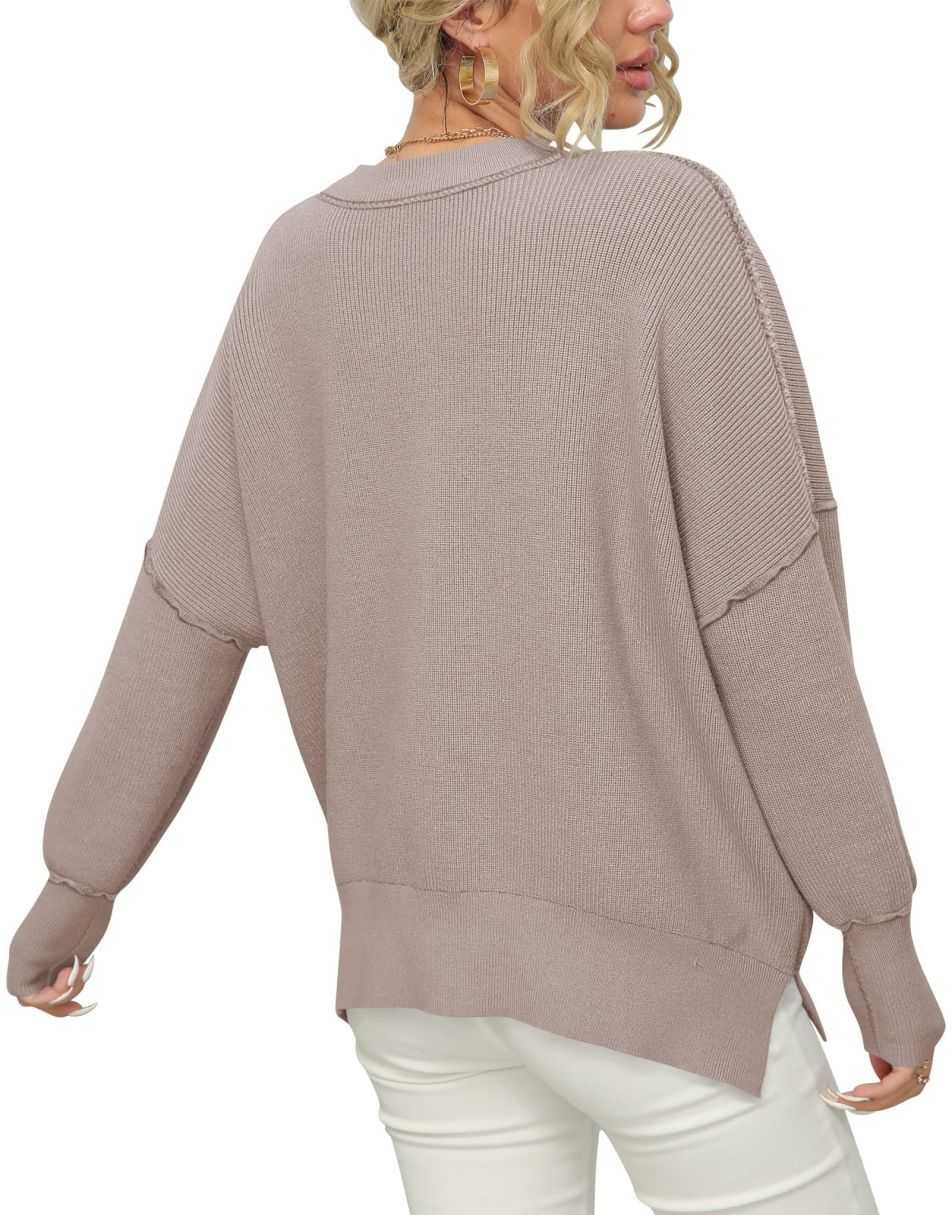 ANRABESS Batwing Sleeve Side Slit Oversized Pullover