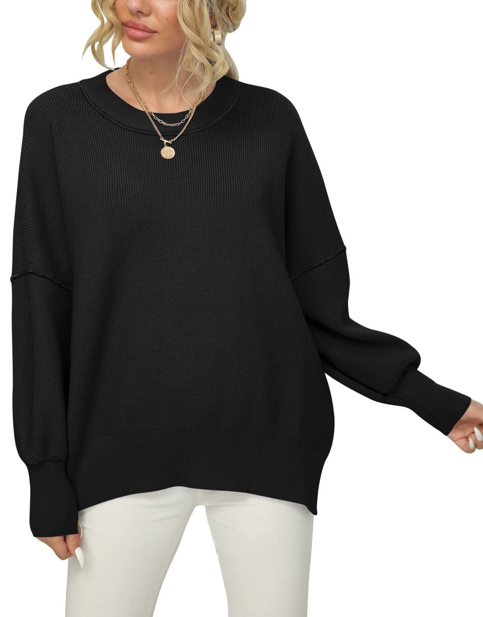 ANRABESS Batwing Sleeve Side Slit Oversized Pullover