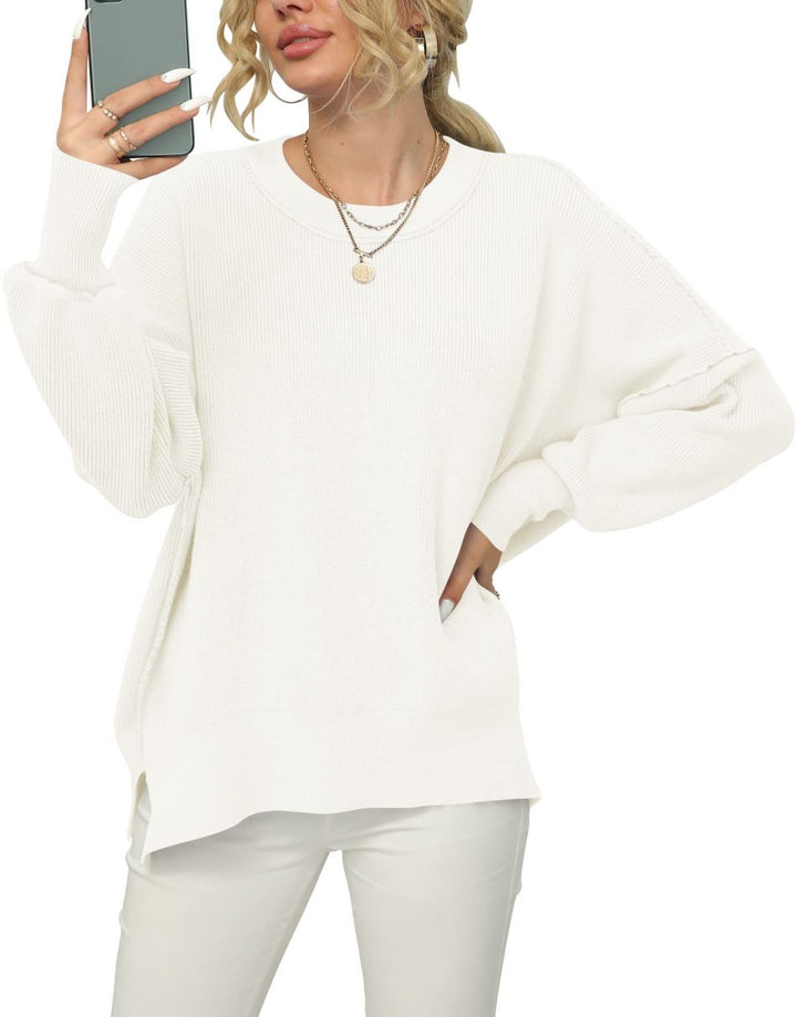 ANRABESS Batwing Sleeve Side Slit Oversized Pullover