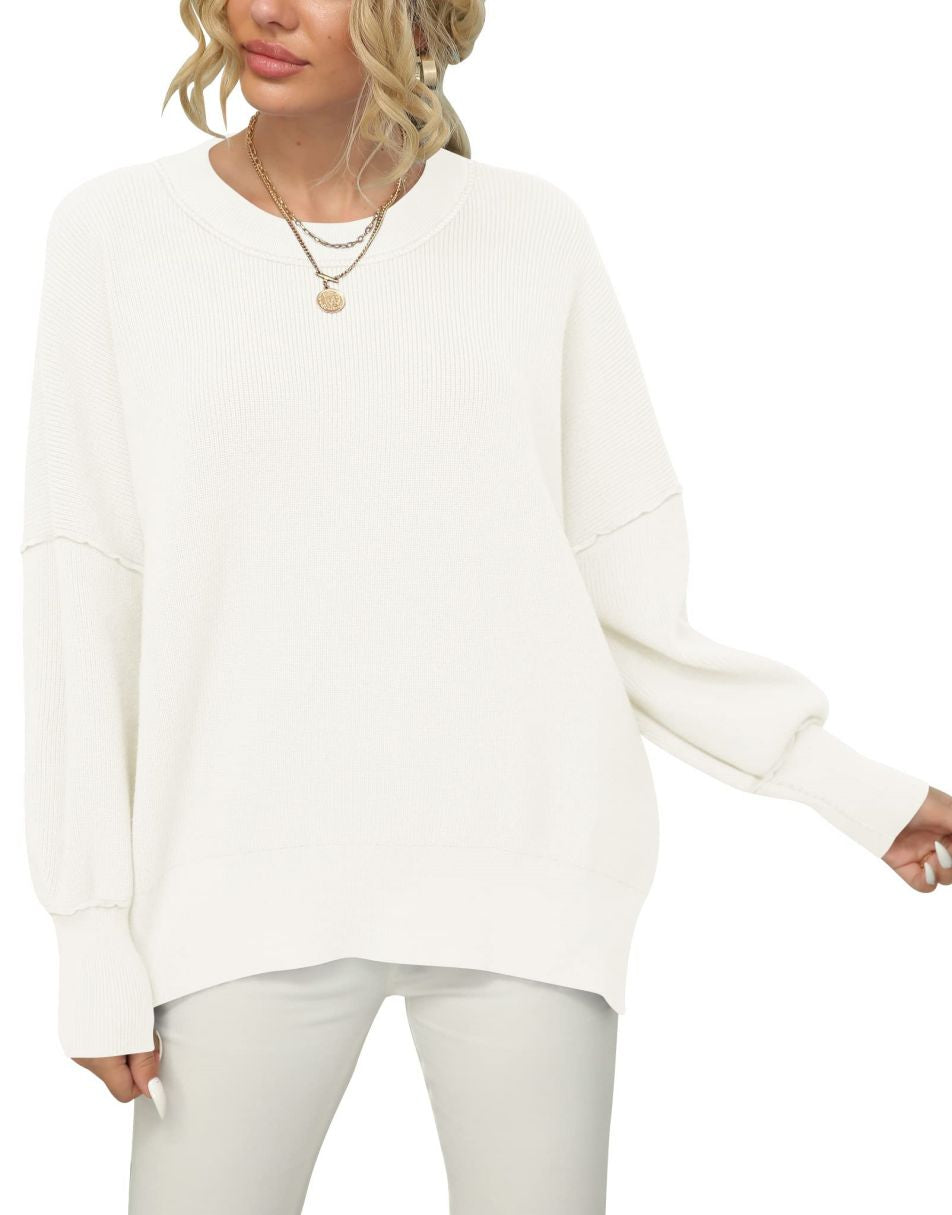 ANRABESS Batwing Sleeve Side Slit Oversized Pullover