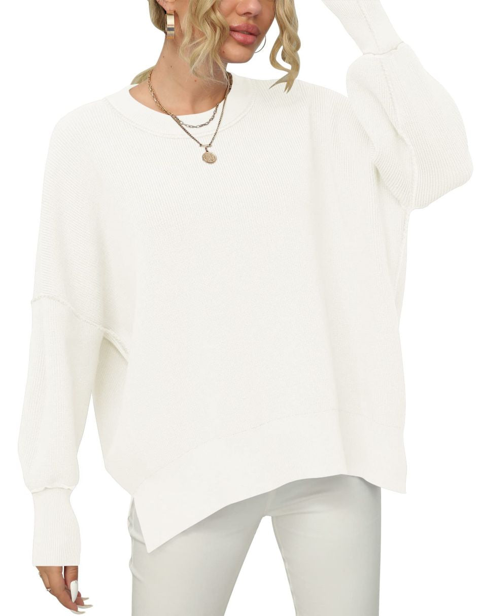 ANRABESS Batwing Sleeve Side Slit Oversized Pullover