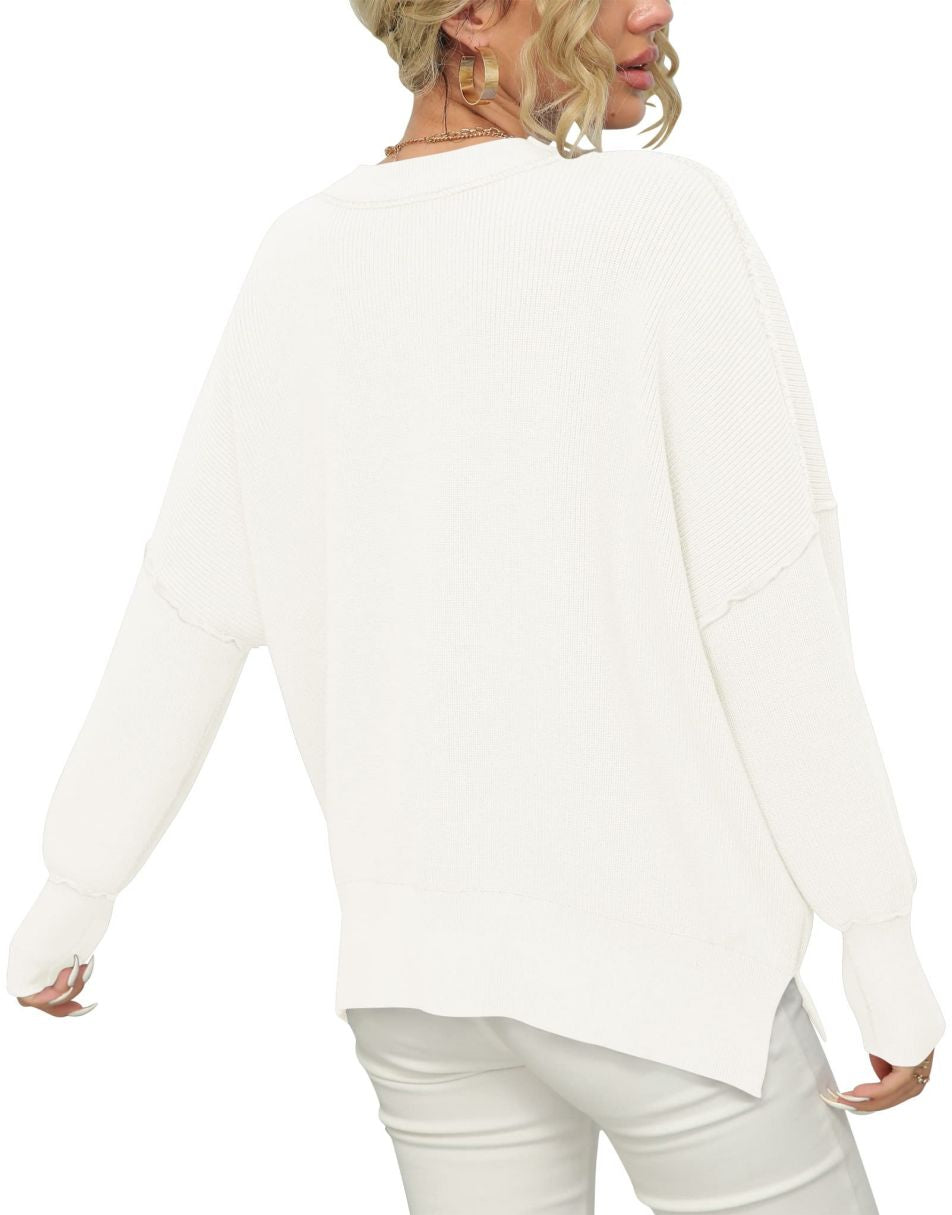ANRABESS Batwing Sleeve Side Slit Oversized Pullover