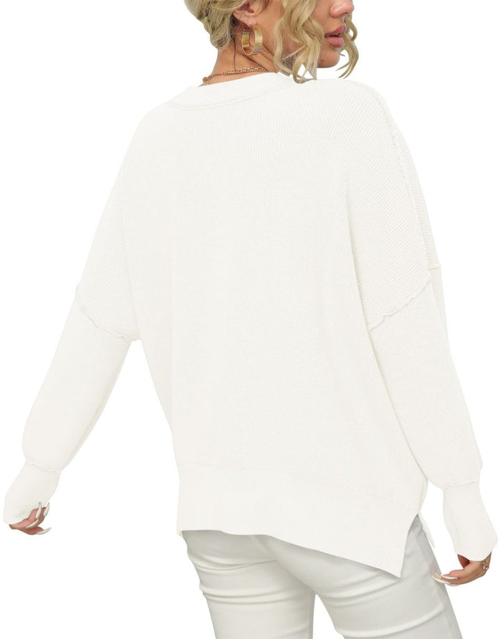 ANRABESS Batwing Sleeve Side Slit Oversized Pullover