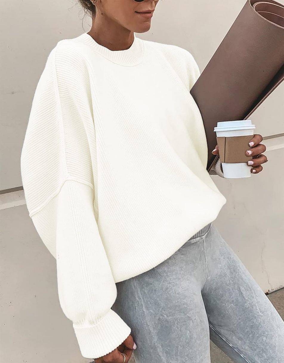 ANRABESS Batwing Sleeve Side Slit Oversized Pullover