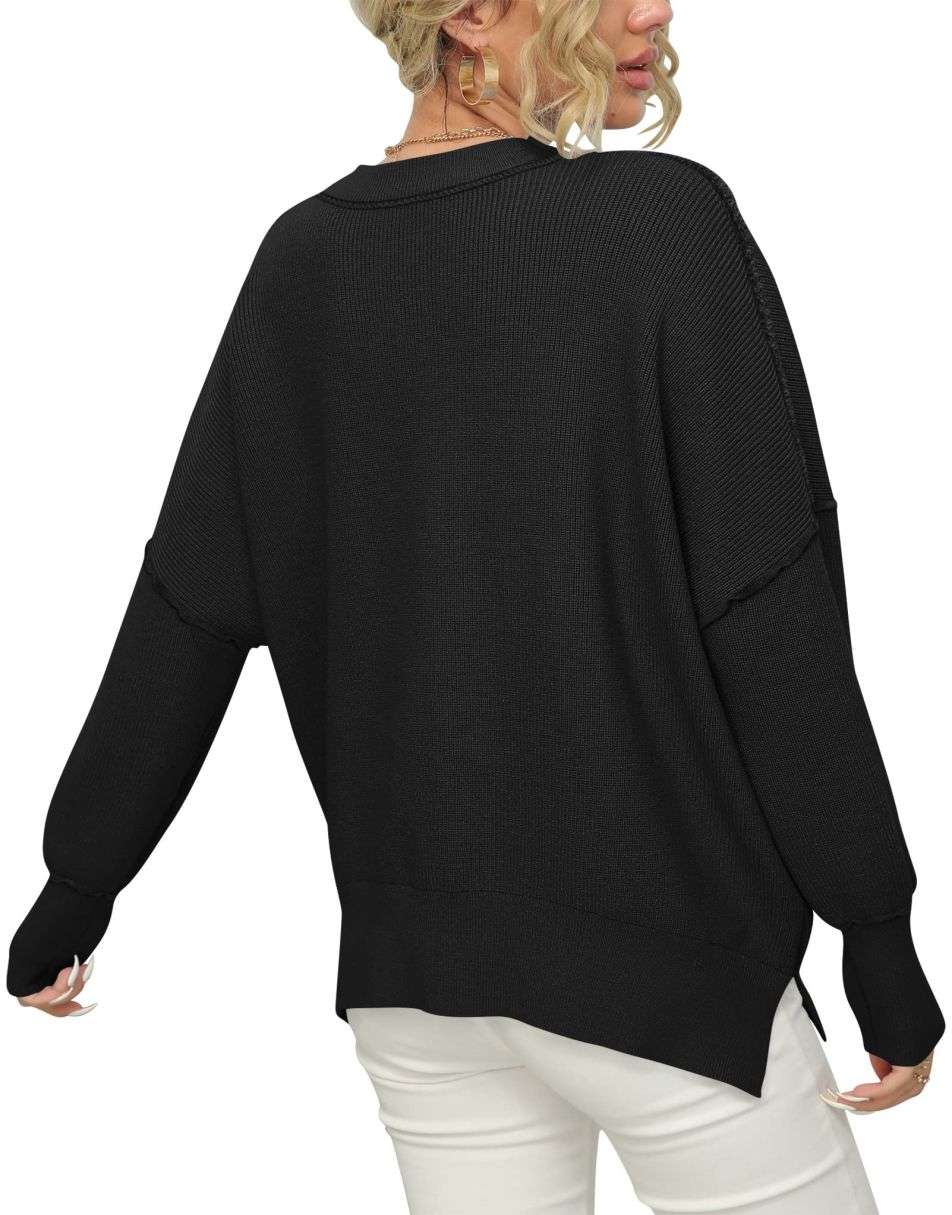ANRABESS Batwing Sleeve Side Slit Oversized Pullover