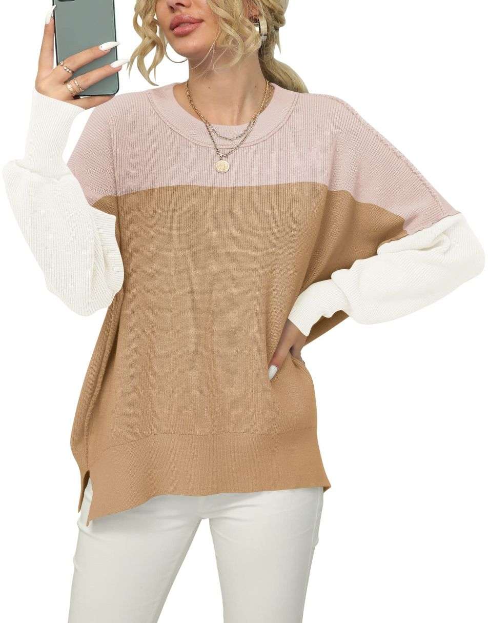 ANRABESS Batwing Sleeve Side Slit Oversized Pullover