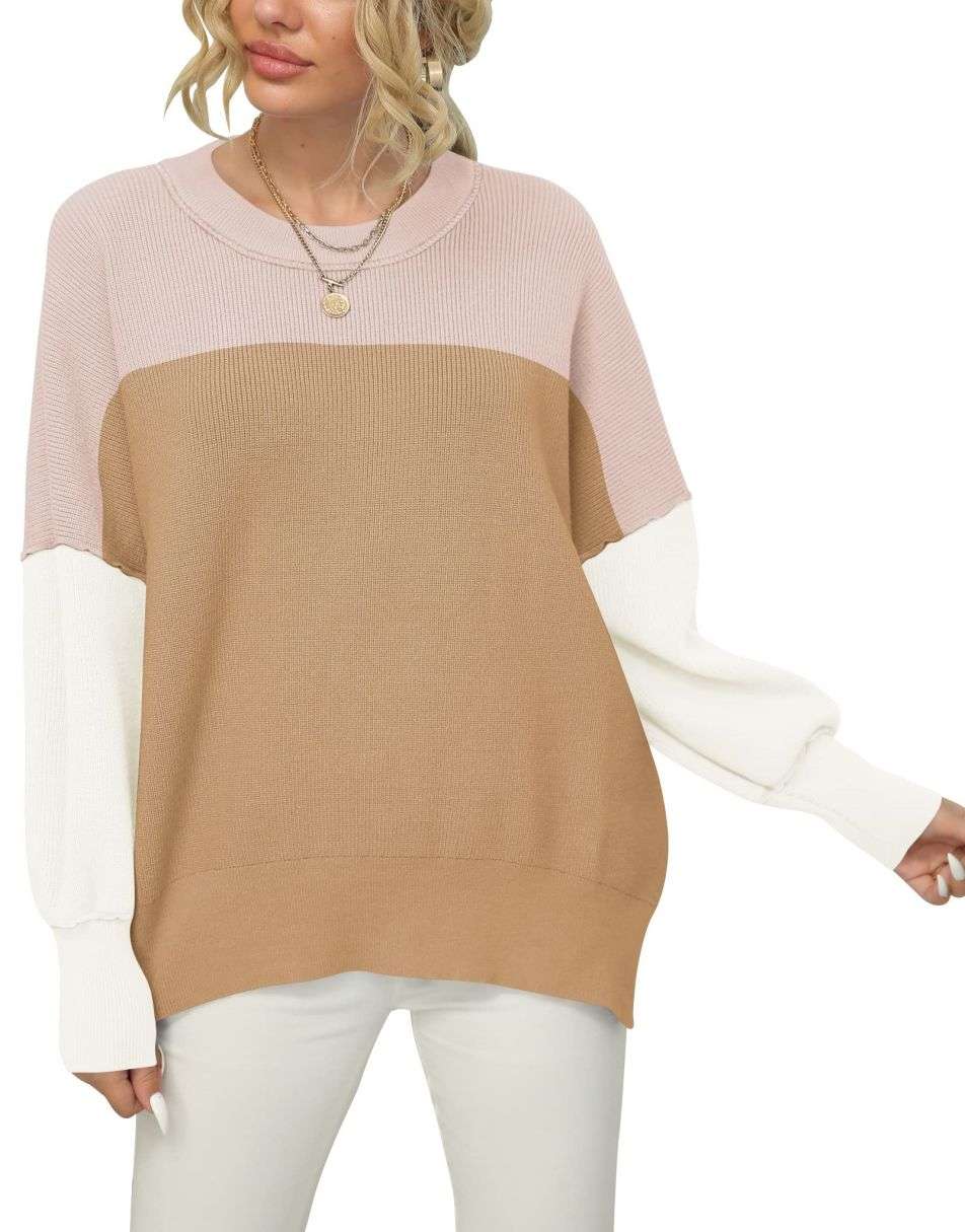ANRABESS Batwing Sleeve Side Slit Oversized Pullover