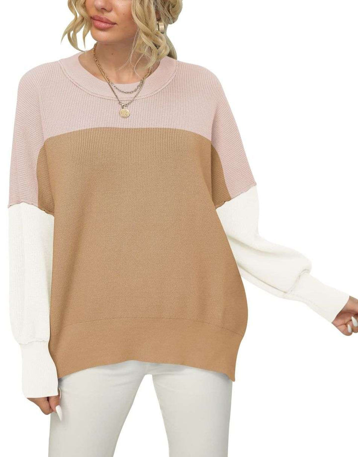 ANRABESS Batwing Sleeve Side Slit Oversized Pullover
