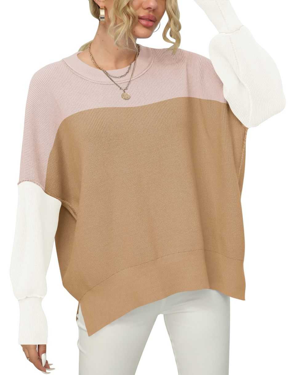 ANRABESS Batwing Sleeve Side Slit Oversized Pullover