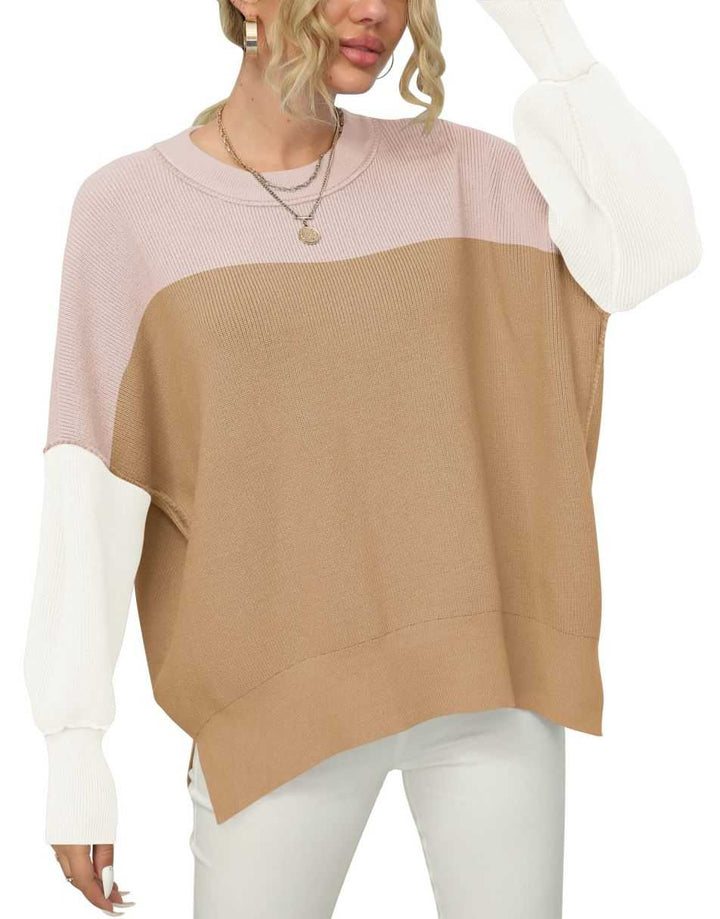 ANRABESS Batwing Sleeve Side Slit Oversized Pullover