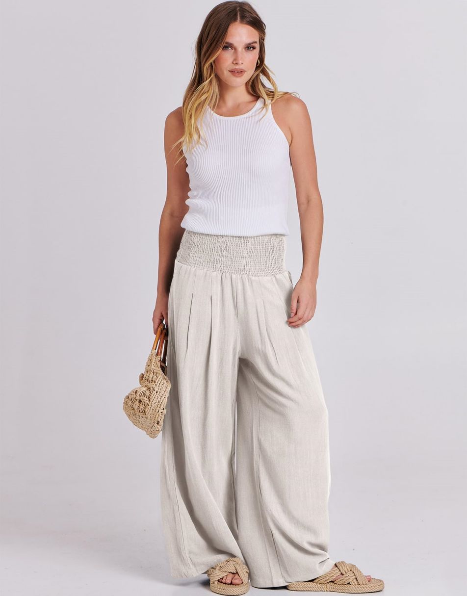 ANRABESS Linen Wide Leg Pants for Women Summer Boho High Waist Palazzo Pants Beach Lounge Casual Trousers with Pockets Vacation Clothes