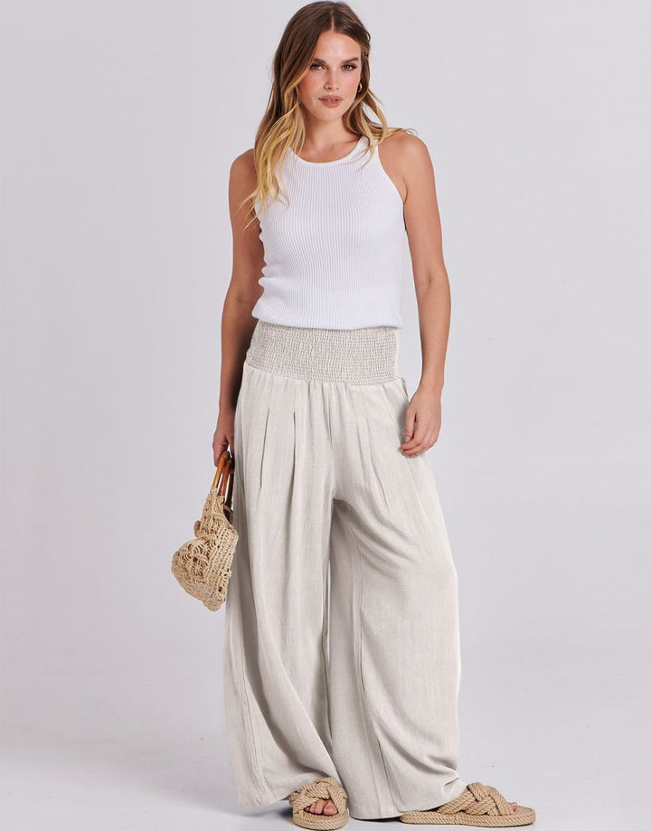 ANRABESS Linen Wide Leg Pants for Women Summer Boho High Waist Palazzo Pants Beach Lounge Casual Trousers with Pockets Vacation Clothes
