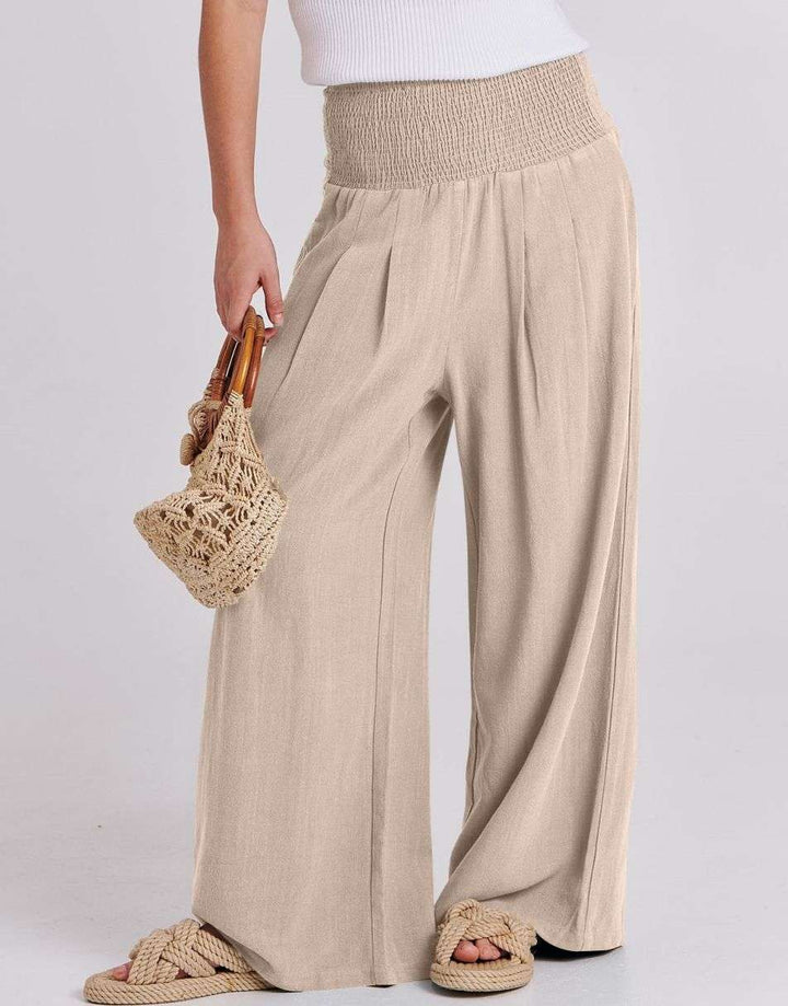ANRABESS Linen Wide Leg Pants for Women Summer Boho High Waist Palazzo Pants Beach Lounge Casual Trousers with Pockets Vacation Clothes