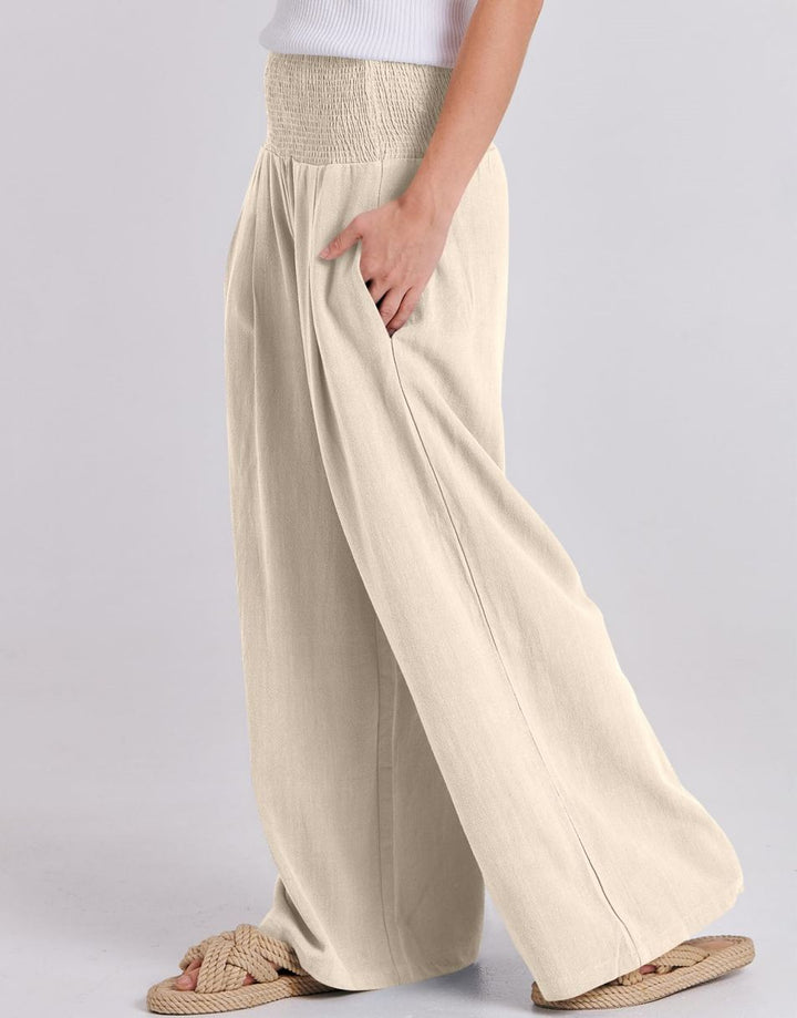 ANRABESS Linen Wide Leg Pants for Women Summer Boho High Waist Palazzo Pants Beach Lounge Casual Trousers with Pockets Vacation Clothes