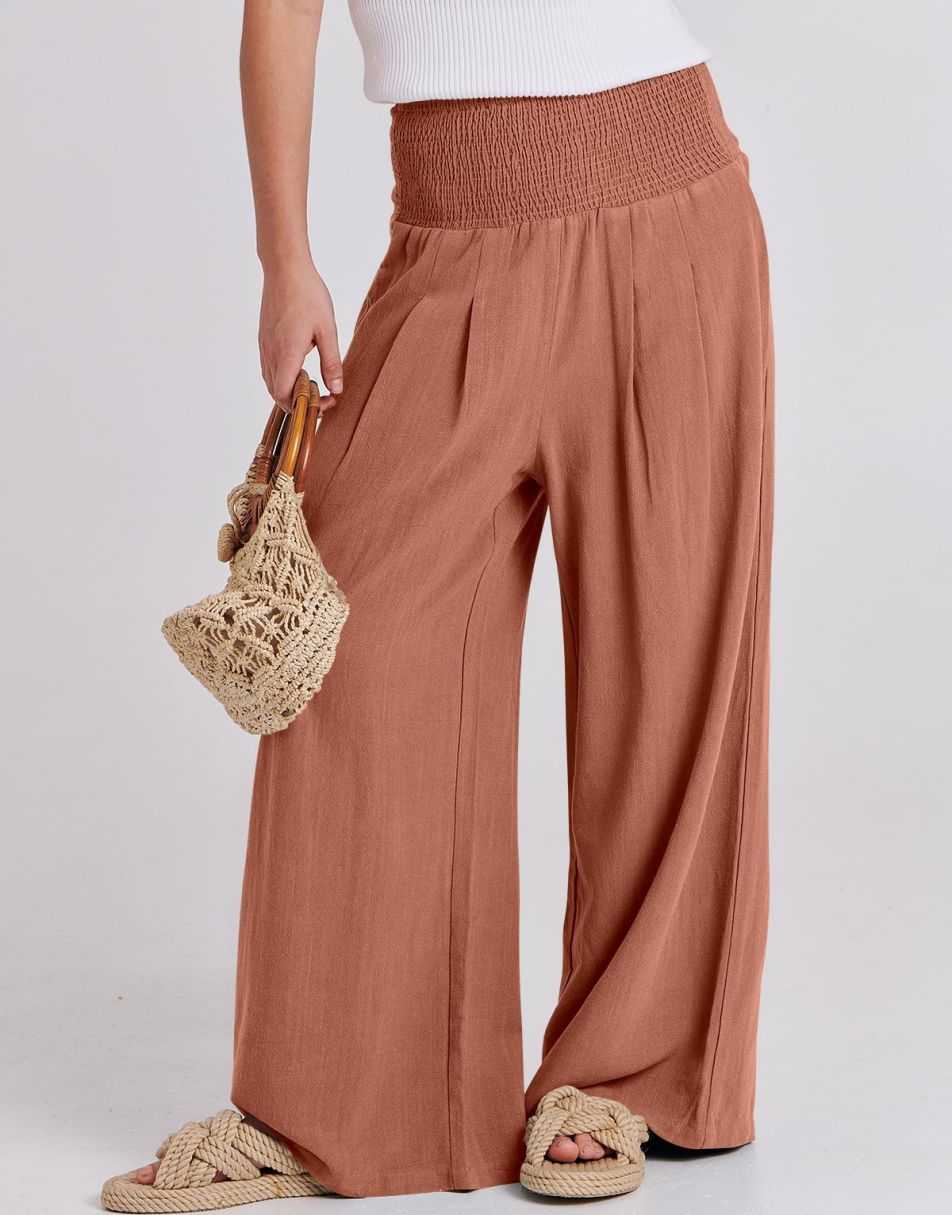 ANRABESS Linen Wide Leg Pants for Women Summer Boho High Waist Palazzo Pants Beach Lounge Casual Trousers with Pockets Vacation Clothes