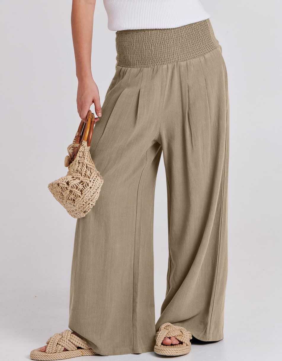 ANRABESS Linen Wide Leg Pants for Women Summer Boho High Waist Palazzo Pants Beach Lounge Casual Trousers with Pockets Vacation Clothes