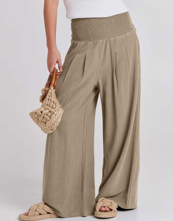 ANRABESS Linen Wide Leg Pants for Women Summer Boho High Waist Palazzo Pants Beach Lounge Casual Trousers with Pockets Vacation Clothes