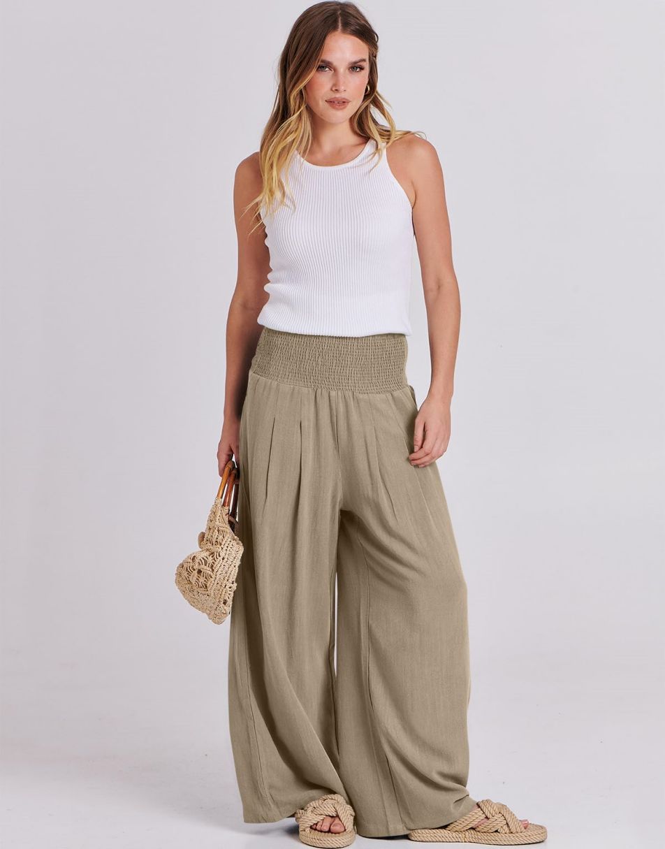 ANRABESS Linen Wide Leg Pants for Women Summer Boho High Waist Palazzo Pants Beach Lounge Casual Trousers with Pockets Vacation Clothes