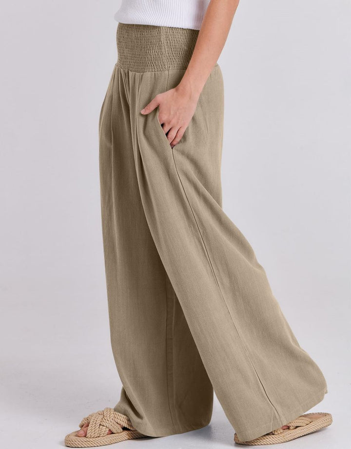 ANRABESS Linen Wide Leg Pants for Women Summer Boho High Waist Palazzo Pants Beach Lounge Casual Trousers with Pockets Vacation Clothes
