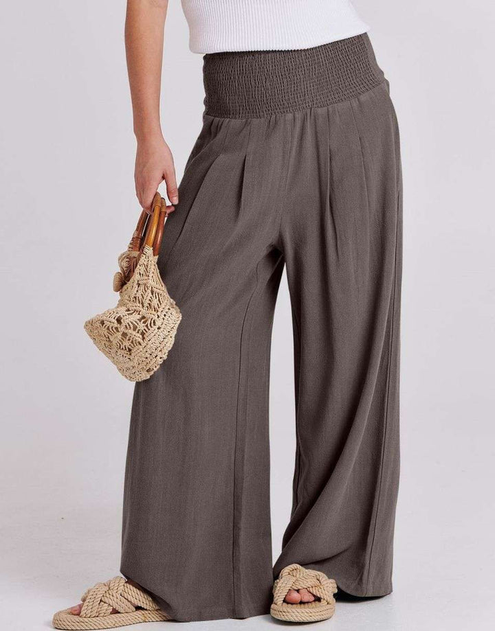ANRABESS Linen Wide Leg Pants for Women Summer Boho High Waist Palazzo Pants Beach Lounge Casual Trousers with Pockets Vacation Clothes