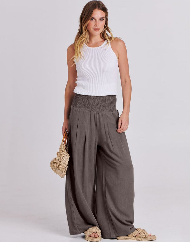 ANRABESS Linen Wide Leg Pants for Women Summer Boho High Waist Palazzo Pants Beach Lounge Casual Trousers with Pockets Vacation Clothes