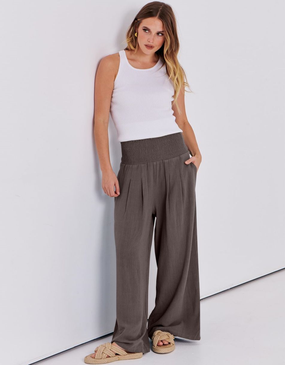ANRABESS Linen Wide Leg Pants for Women Summer Boho High Waist Palazzo Pants Beach Lounge Casual Trousers with Pockets Vacation Clothes