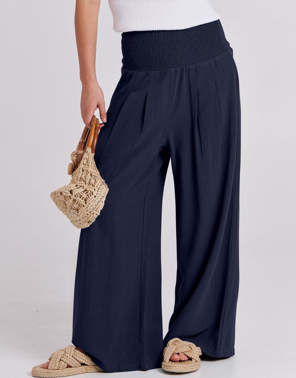 ANRABESS Linen Wide Leg Pants for Women Summer Boho High Waist Palazzo Pants Beach Lounge Casual Trousers with Pockets Vacation Clothes