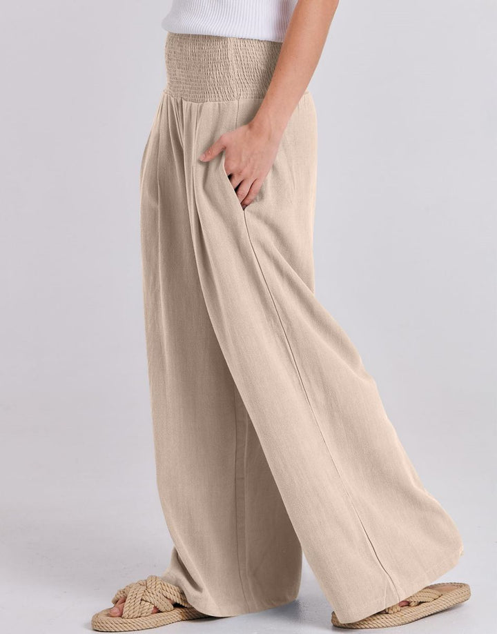 ANRABESS Linen Wide Leg Pants for Women Summer Boho High Waist Palazzo Pants Beach Lounge Casual Trousers with Pockets Vacation Clothes