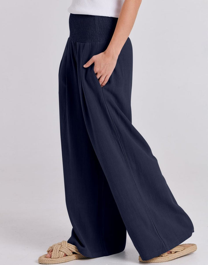 ANRABESS Linen Wide Leg Pants for Women Summer Boho High Waist Palazzo Pants Beach Lounge Casual Trousers with Pockets Vacation Clothes
