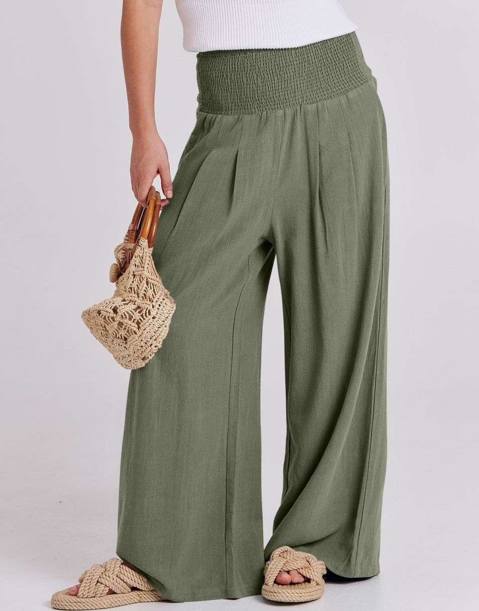 ANRABESS Linen Wide Leg Pants for Women Summer Boho High Waist Palazzo Pants Beach Lounge Casual Trousers with Pockets Vacation Clothes
