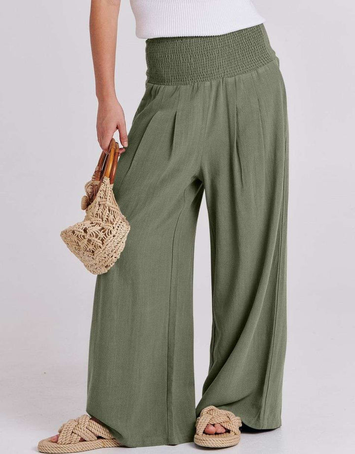 ANRABESS Linen Wide Leg Pants for Women Summer Boho High Waist Palazzo Pants Beach Lounge Casual Trousers with Pockets Vacation Clothes