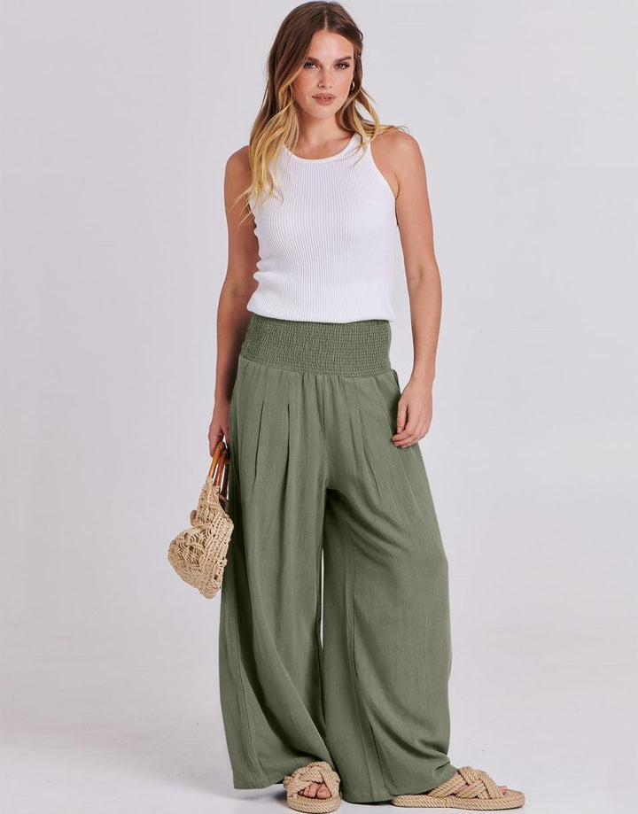 ANRABESS Linen Wide Leg Pants for Women Summer Boho High Waist Palazzo Pants Beach Lounge Casual Trousers with Pockets Vacation Clothes