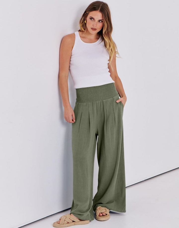 ANRABESS Linen Wide Leg Pants for Women Summer Boho High Waist Palazzo Pants Beach Lounge Casual Trousers with Pockets Vacation Clothes