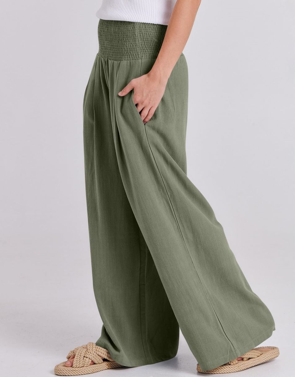 ANRABESS Linen Wide Leg Pants for Women Summer Boho High Waist Palazzo Pants Beach Lounge Casual Trousers with Pockets Vacation Clothes