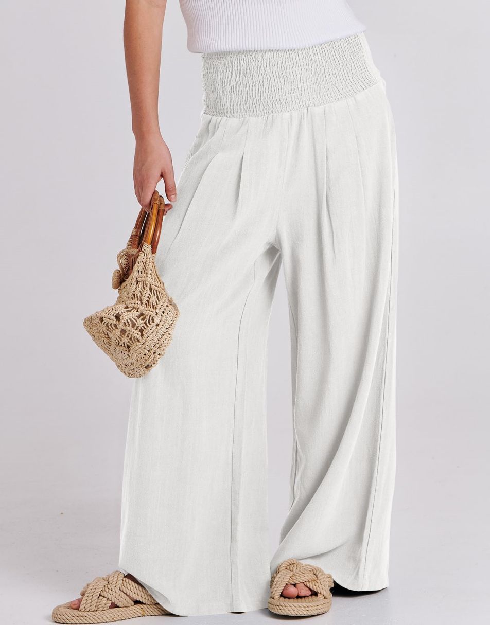ANRABESS Linen Wide Leg Pants for Women Summer Boho High Waist Palazzo Pants Beach Lounge Casual Trousers with Pockets Vacation Clothes