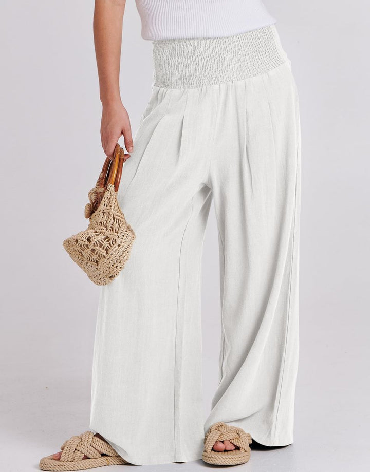 ANRABESS Linen Wide Leg Pants for Women Summer Boho High Waist Palazzo Pants Beach Lounge Casual Trousers with Pockets Vacation Clothes