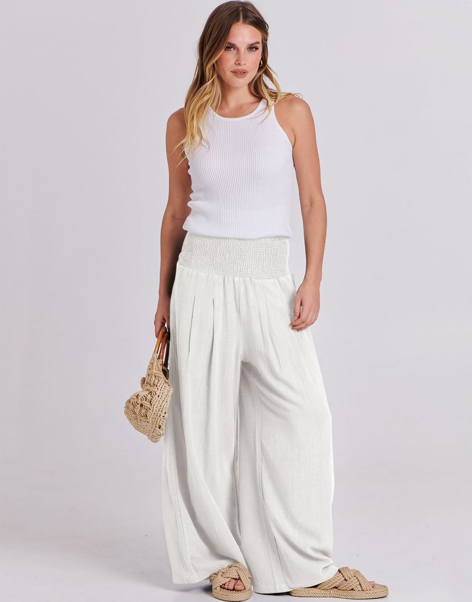 ANRABESS Linen Wide Leg Pants for Women Summer Boho High Waist Palazzo Pants Beach Lounge Casual Trousers with Pockets Vacation Clothes