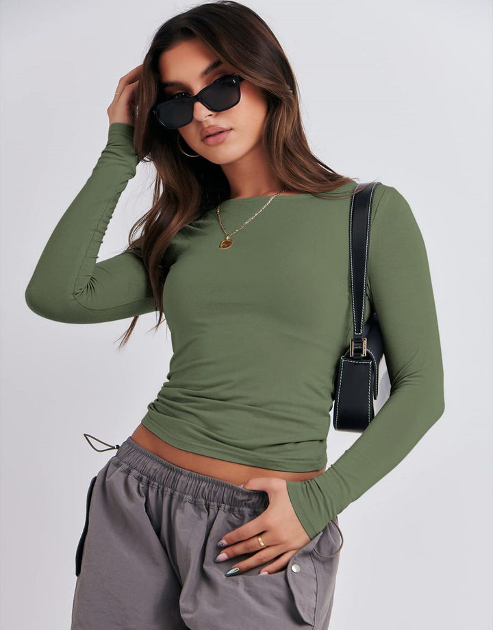 ANRABESS Women's Long Sleeve Slim Fit Crop Top