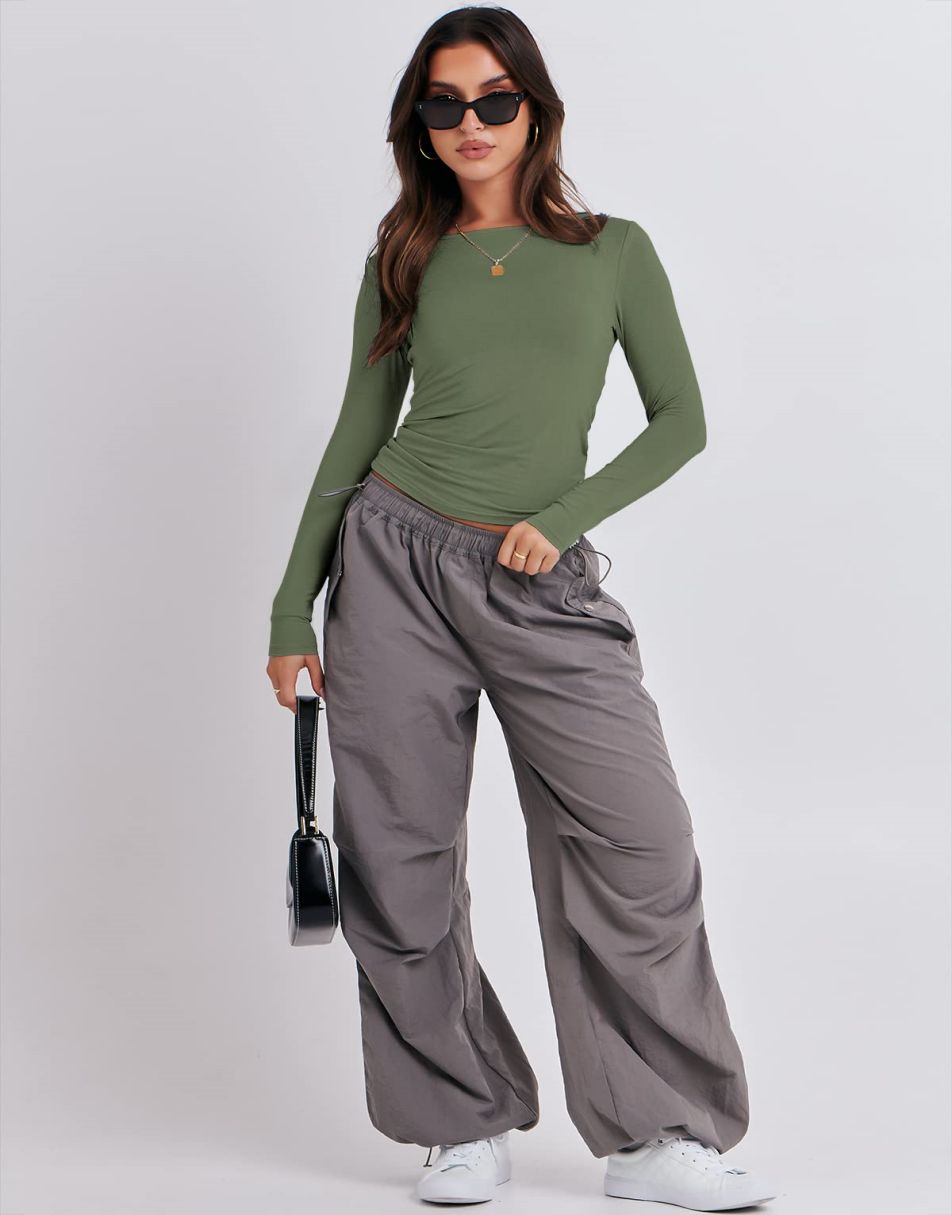 ANRABESS Women's Long Sleeve Slim Fit Crop Top