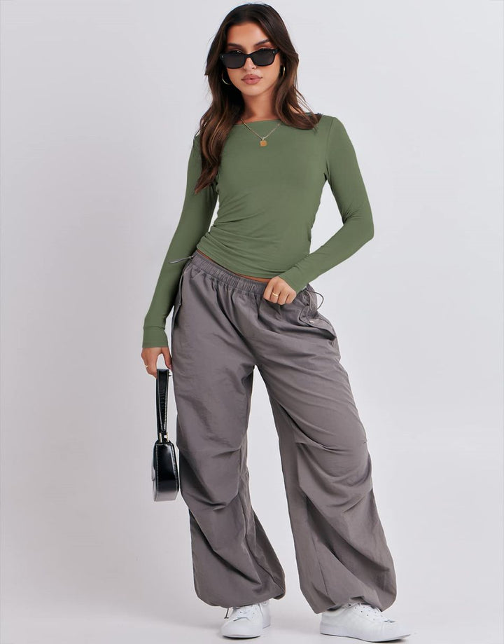 ANRABESS Women's Long Sleeve Slim Fit Crop Top