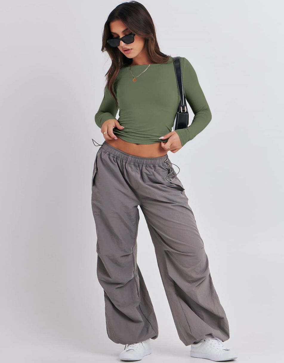 ANRABESS Women's Long Sleeve Slim Fit Crop Top