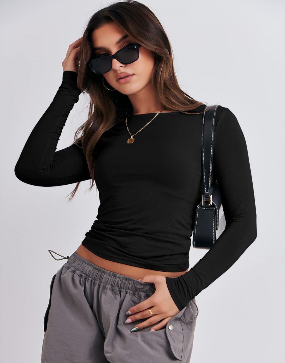 ANRABESS Women's Long Sleeve Slim Fit Crop Top