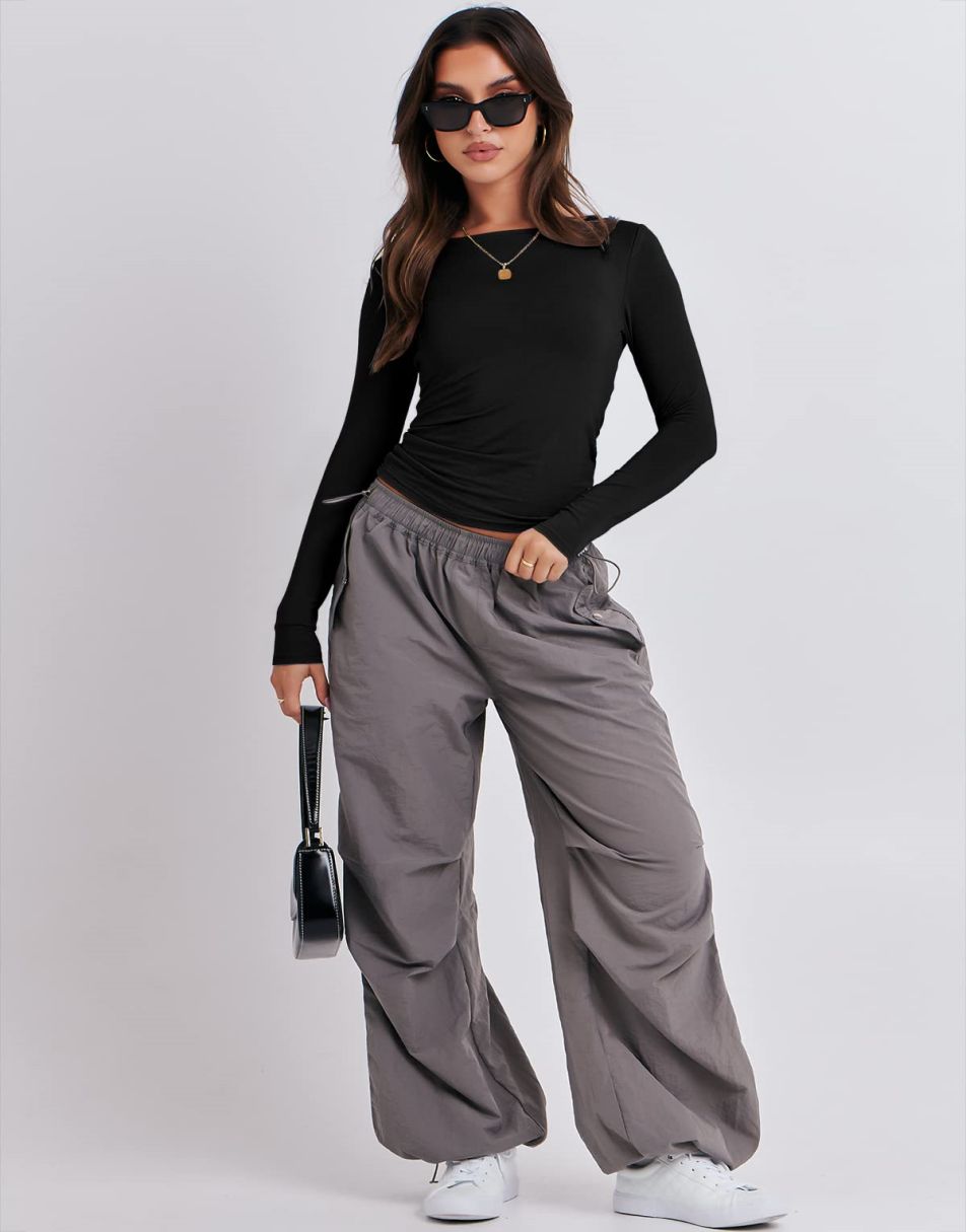 ANRABESS Women's Long Sleeve Slim Fit Crop Top