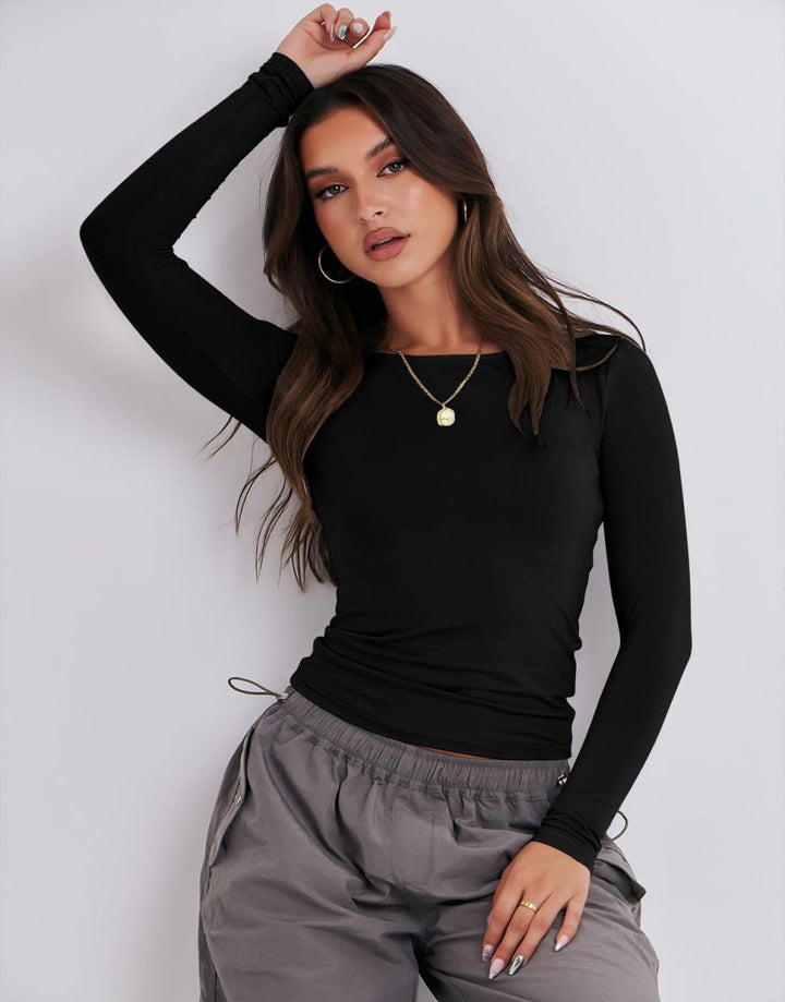 ANRABESS Women's Long Sleeve Slim Fit Crop Top