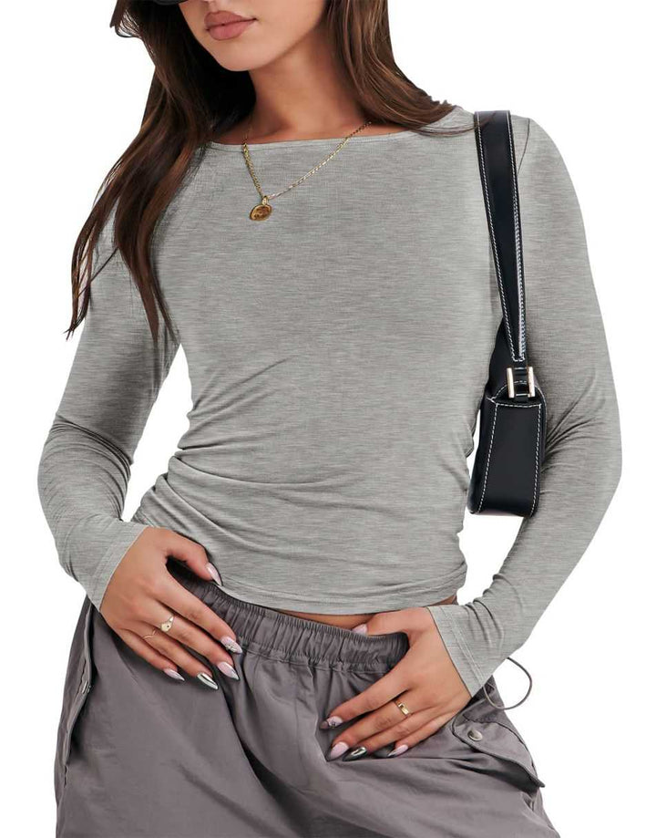 ANRABESS Women's Long Sleeve Slim Fit Crop Top