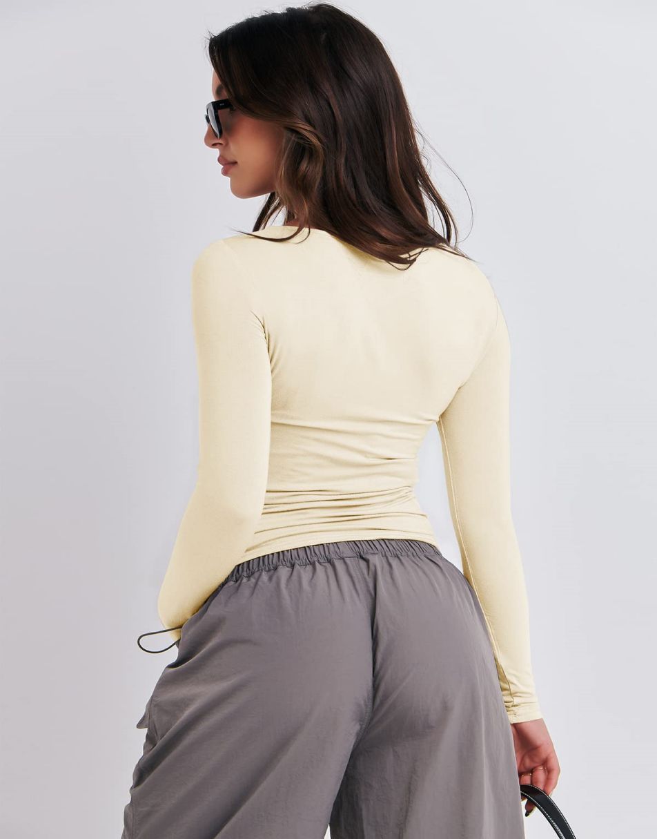 ANRABESS Women's Long Sleeve Slim Fit Crop Top