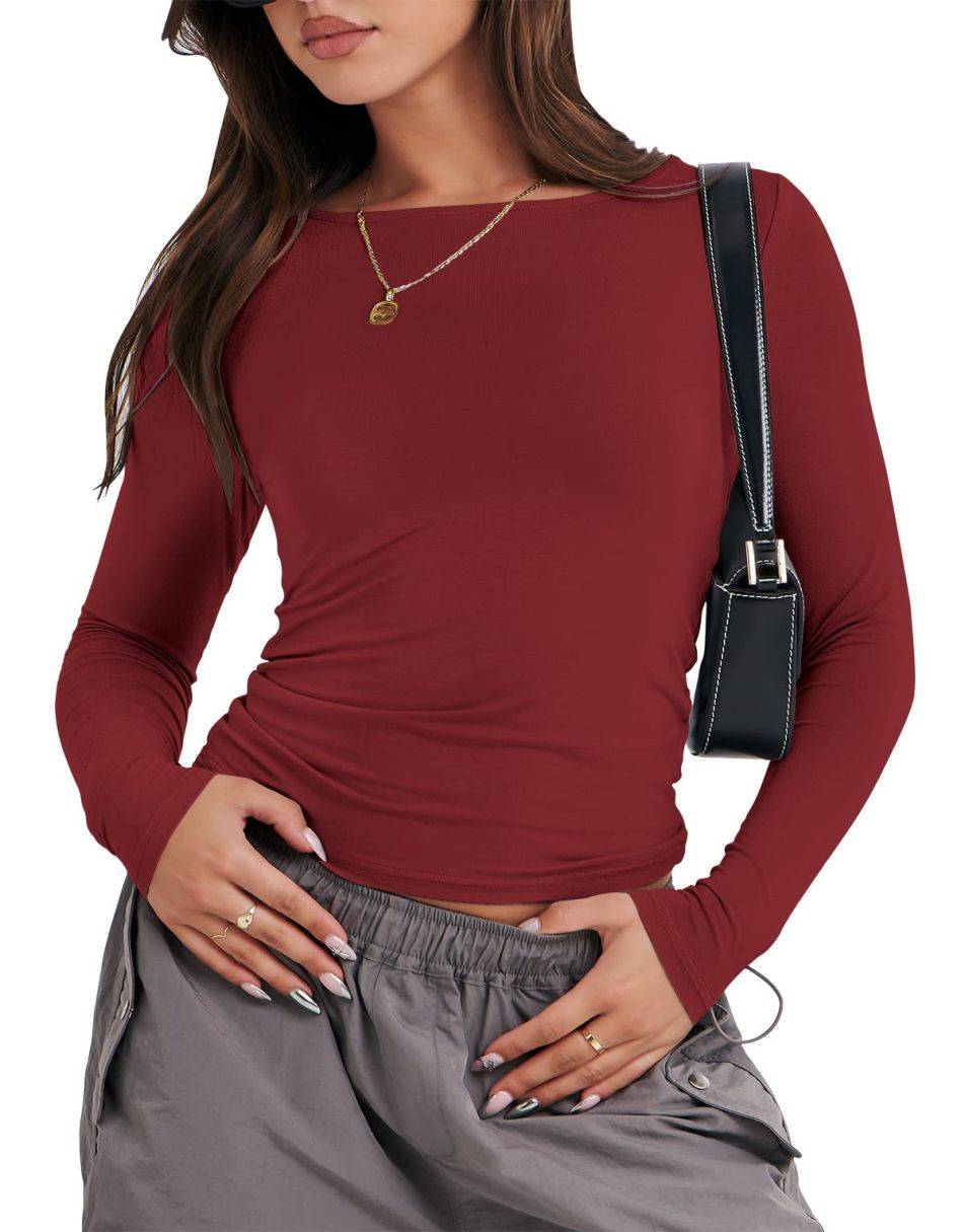 ANRABESS Women's Long Sleeve Slim Fit Crop Top