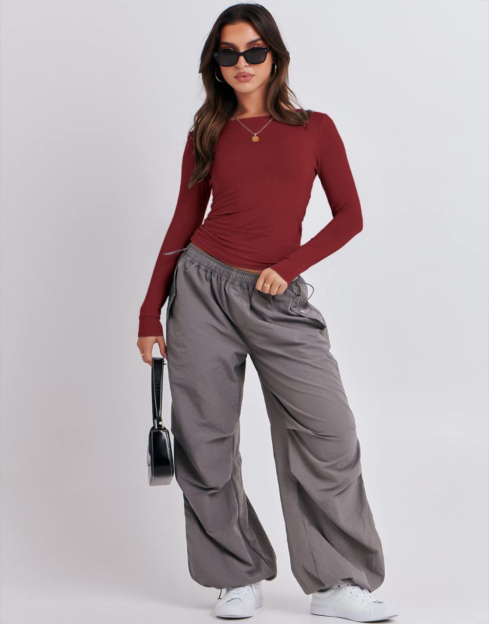 ANRABESS Women's Long Sleeve Slim Fit Crop Top