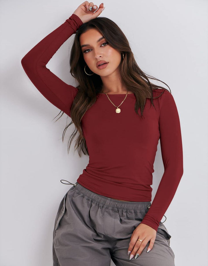 ANRABESS Women's Long Sleeve Slim Fit Crop Top